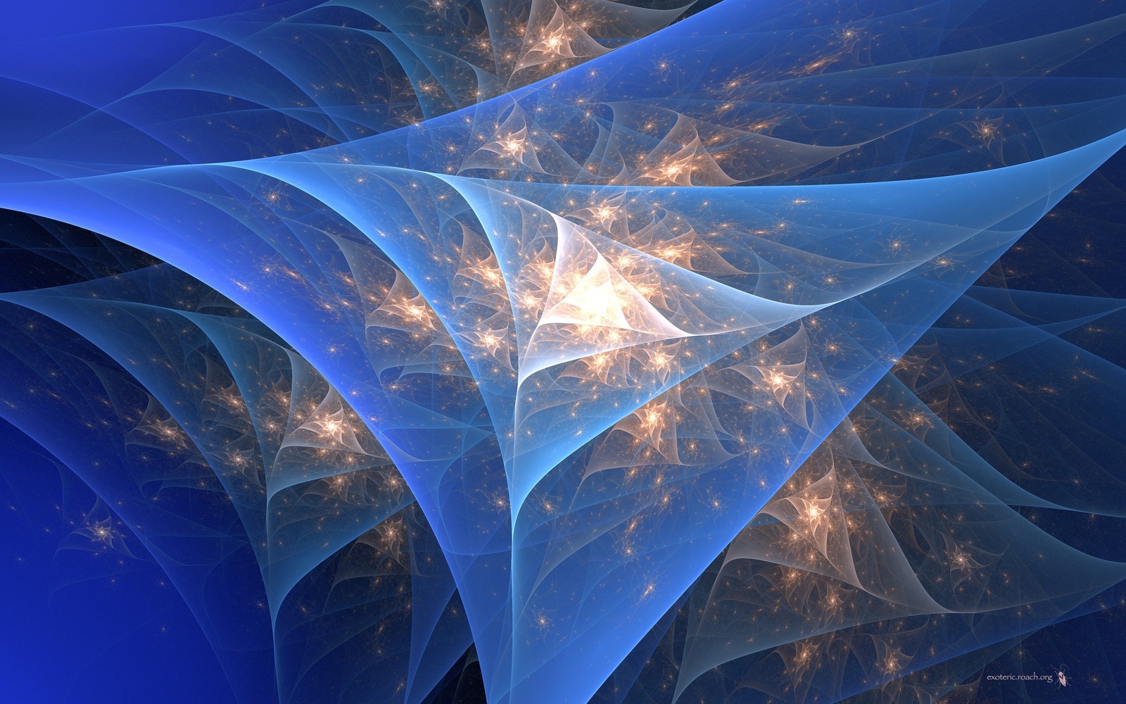 Une image générée par ordinateur d'une étoile bleue et jaune (art fractal, bleu, espace, ligne, atmosphère)