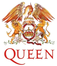 Illustration of Queen's emblem featuring a mythical creature, two roaring lions, and a crown, embodying the spirit of rock music and creativity.