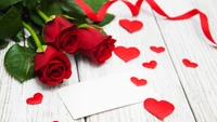 Romantic Red Roses with Heart Confetti for Valentine's Day