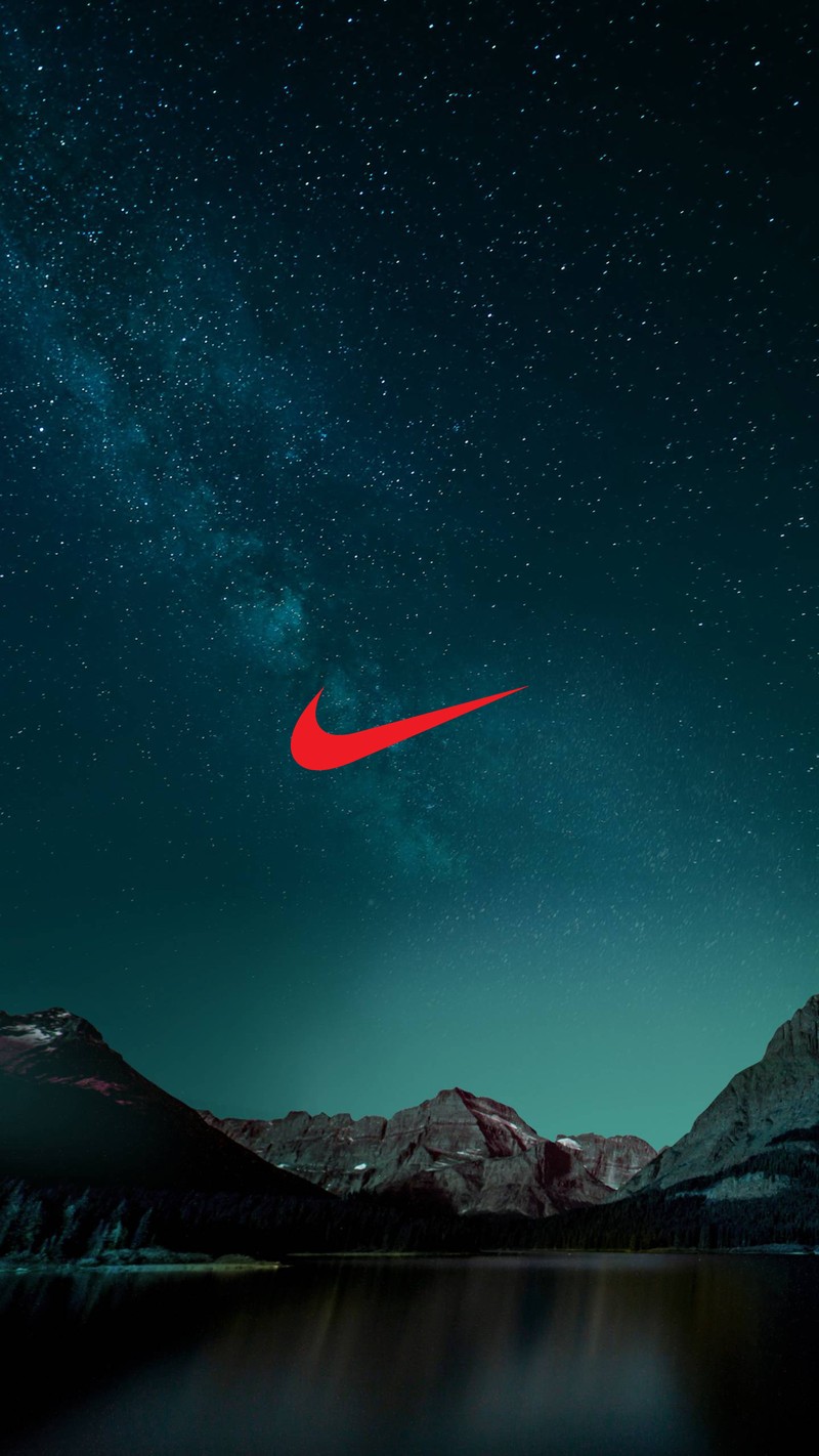 Логотип nike на горе ночью со звездами на небе (бренды, галактика, логотип, минимализм, природа)