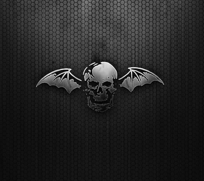 Deathbat-Logo von Avenged Sevenfold auf hexagonalem Hintergrund