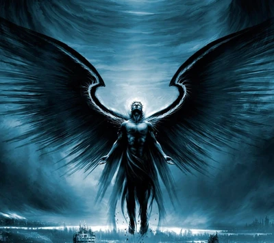 angel, dark, fly, man, sky