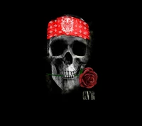 Calavera con rosa y bandana: Un tributo al amor y la música rock