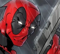 Deadpool in Aktion: Eine dynamische Comic-Illustration