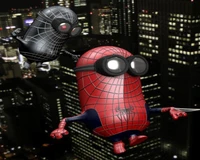 Spider-Man Minions Se Balançant à Travers la Ville