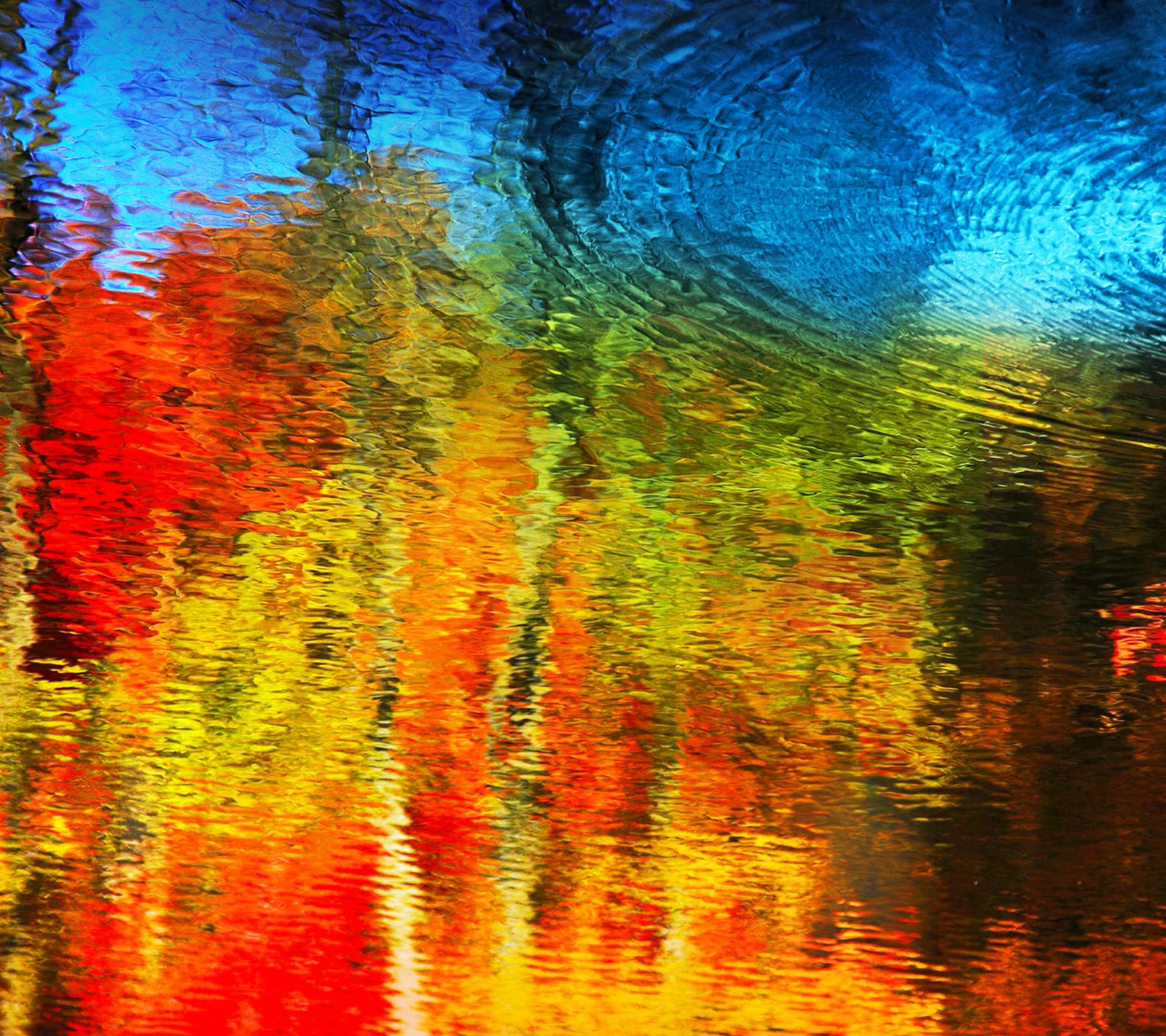 A close up of a colorful reflection of trees in a pond (art, galaxy, gs5, paint, painting)