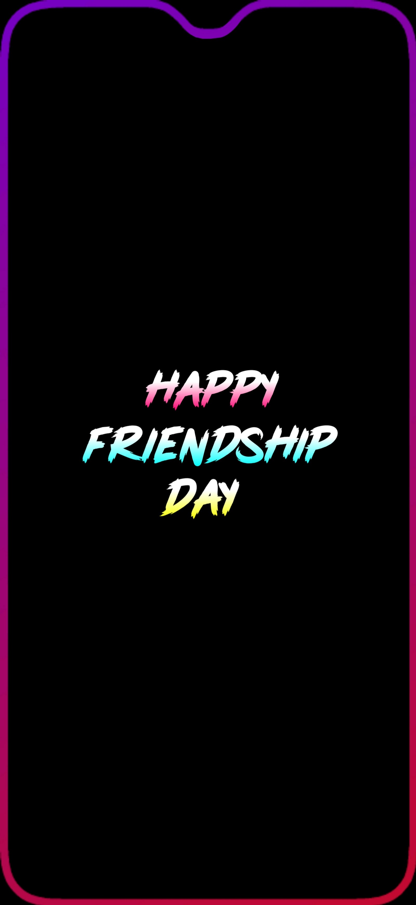 A black background with a neon frame and a happy friendship day message (amoled, anime, good, light, lock)