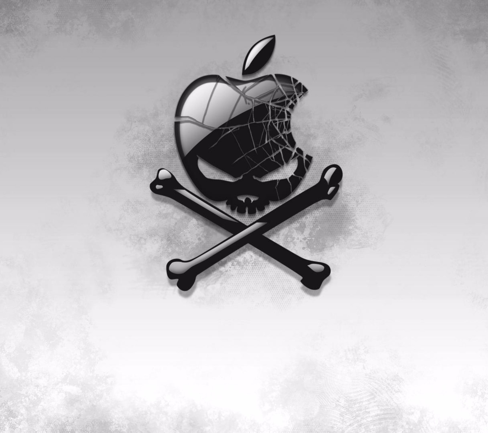 Un primer plano de una foto en blanco y negro de una calavera y huesos cruzados (manzana, hd, icono, iphone, logotipo)