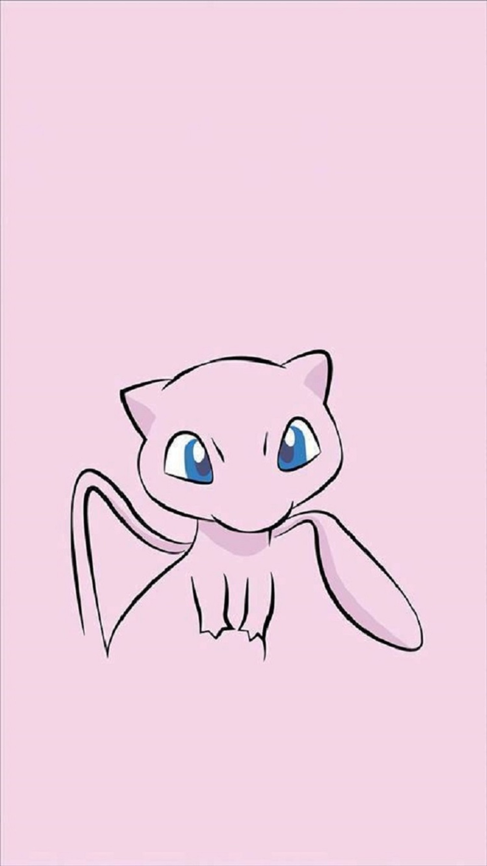 Dibujo de dibujos animados de un gato con ojos azules y un fondo rosa (caricatura, lindo, amor, mew, pokemon)