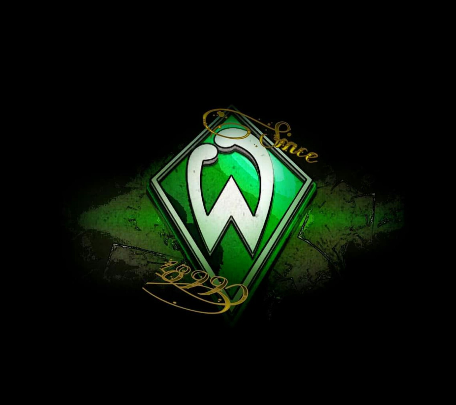 Un primer plano de un logo verde y blanco sobre un fondo negro (bremen, bundesliga, fútbol, werder, werder bremen)