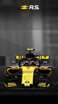 Coche de carrera Renault F1 en un llamativo diseño negro y amarillo