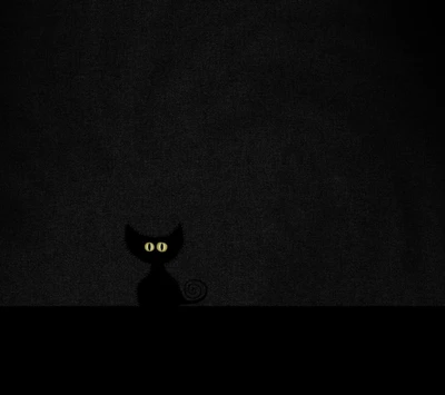 Shadowy Cat with Glowing Eyes in the Dark