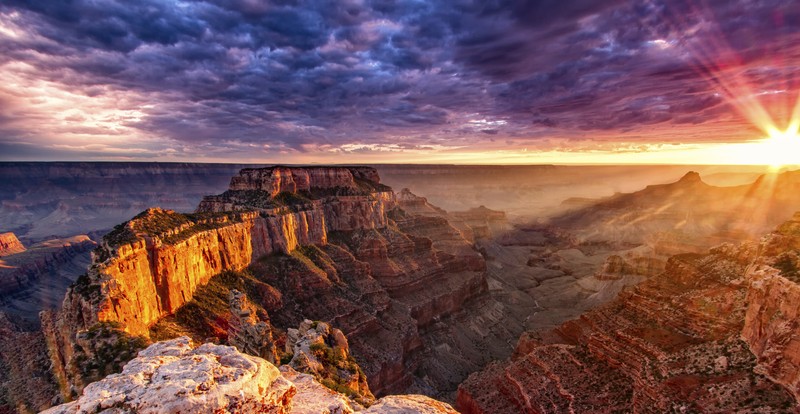 Вид на закат над гранд-каньоном (гранд каньон, grand canyon, каньон антилопы, каньон, природный пейзаж)