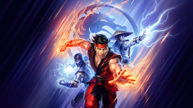 Мужчина в красном наряде бежит с молнией (mortal kombat legends battle of the realms, sub zero, лю кан, liu kang, райден)