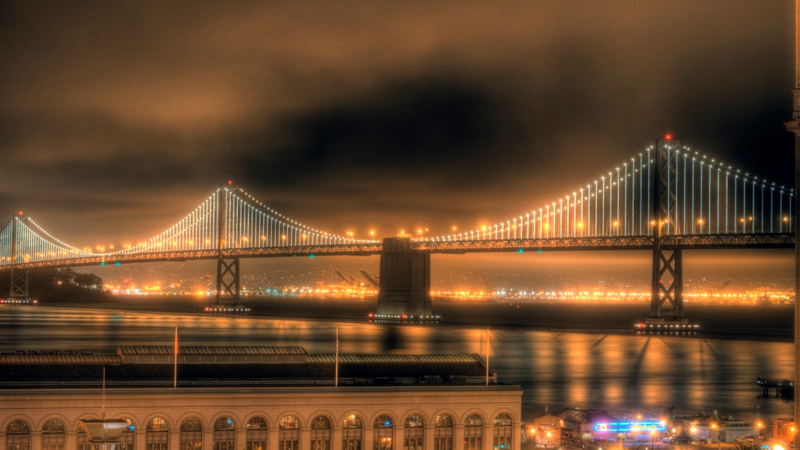 Скачать обои небо, отражение, мост золотые ворота, golden gate bridge, город