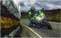 motorcycle, helmet, green, race track, racing wallpaper