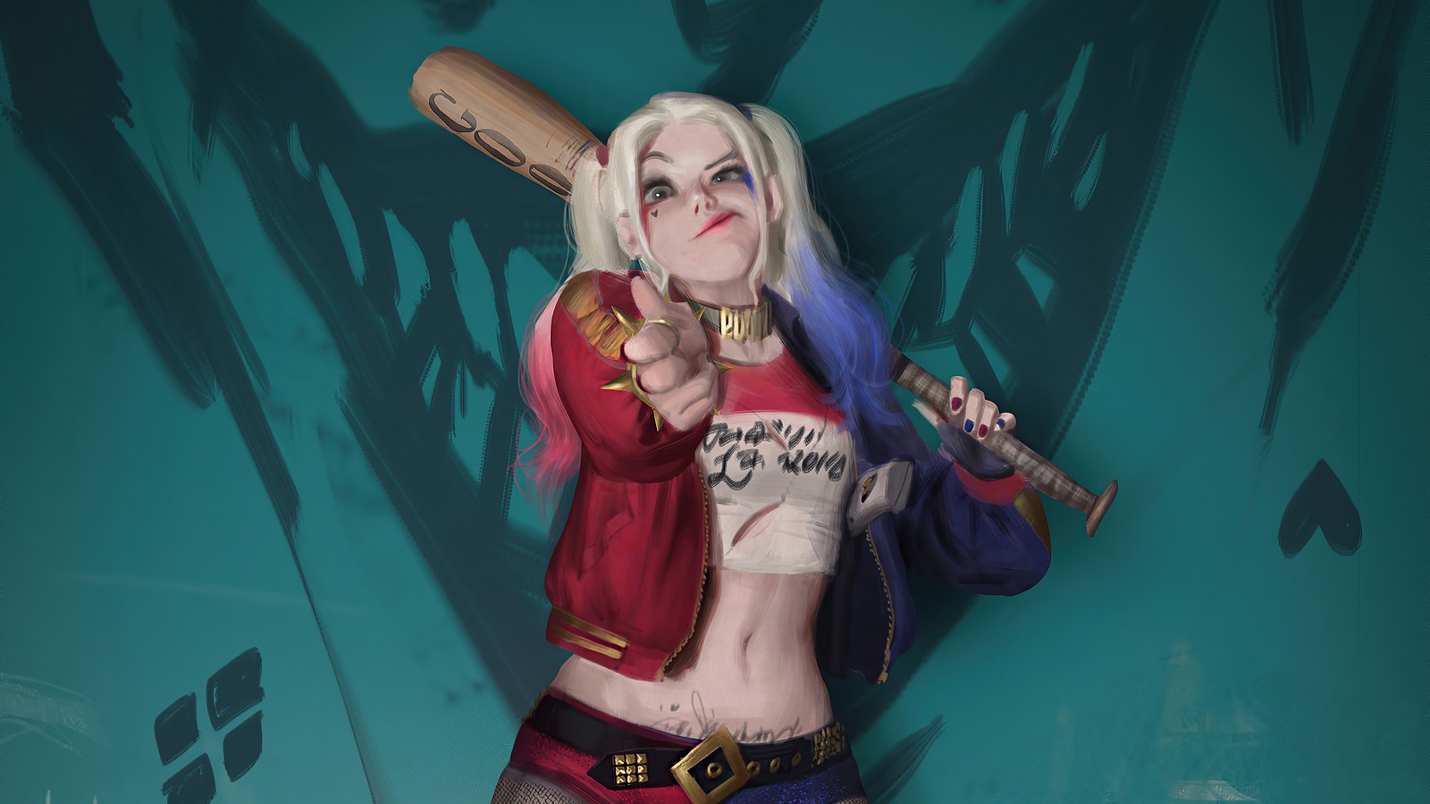 Арафед изображение женщины с битой в руке (harley quinn, dc comics, антигерой, комиксы, антигерои)