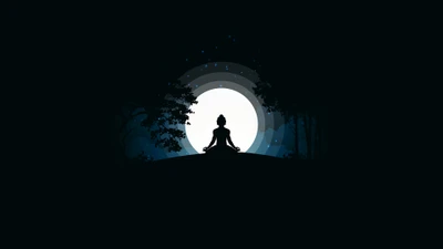 Minimalist Buddha Silhouette Meditating Under a Full Moon