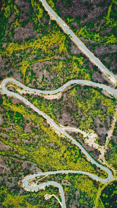 Estrada sinuosa através de vegetação exuberante perto de um curso d'água