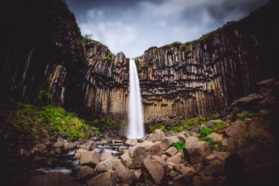 svartifoss waterfall, iceland, vatnajökull national park, lava columns, rocks