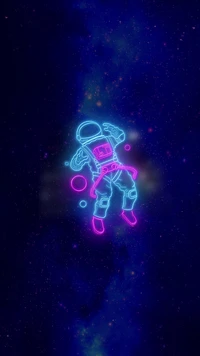 Neon Astronaut Floating in Cosmic Space