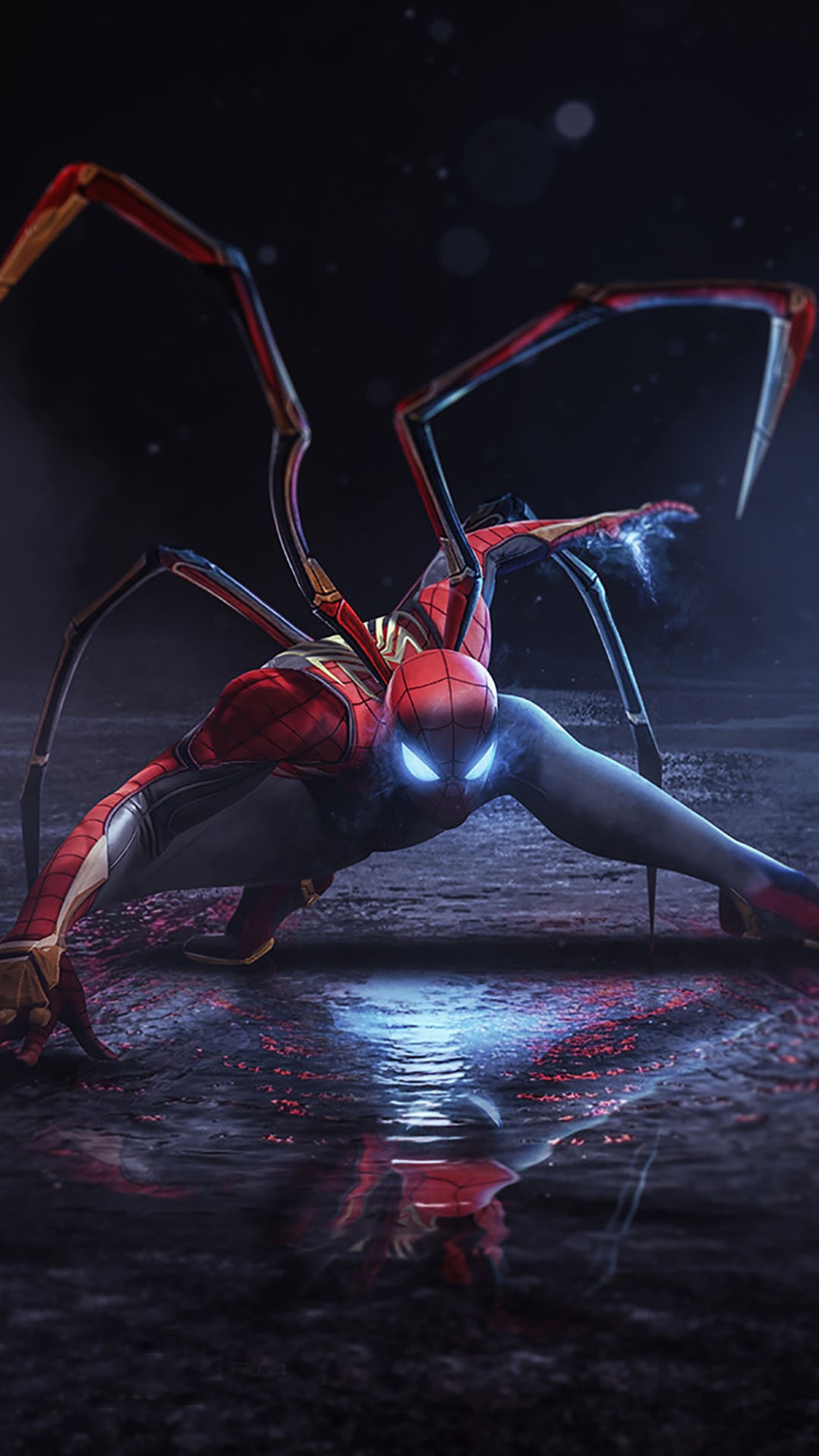 Spider-man dans un costume rouge rampe sur le sol (araignée, homme, marvel, spiderman, film)