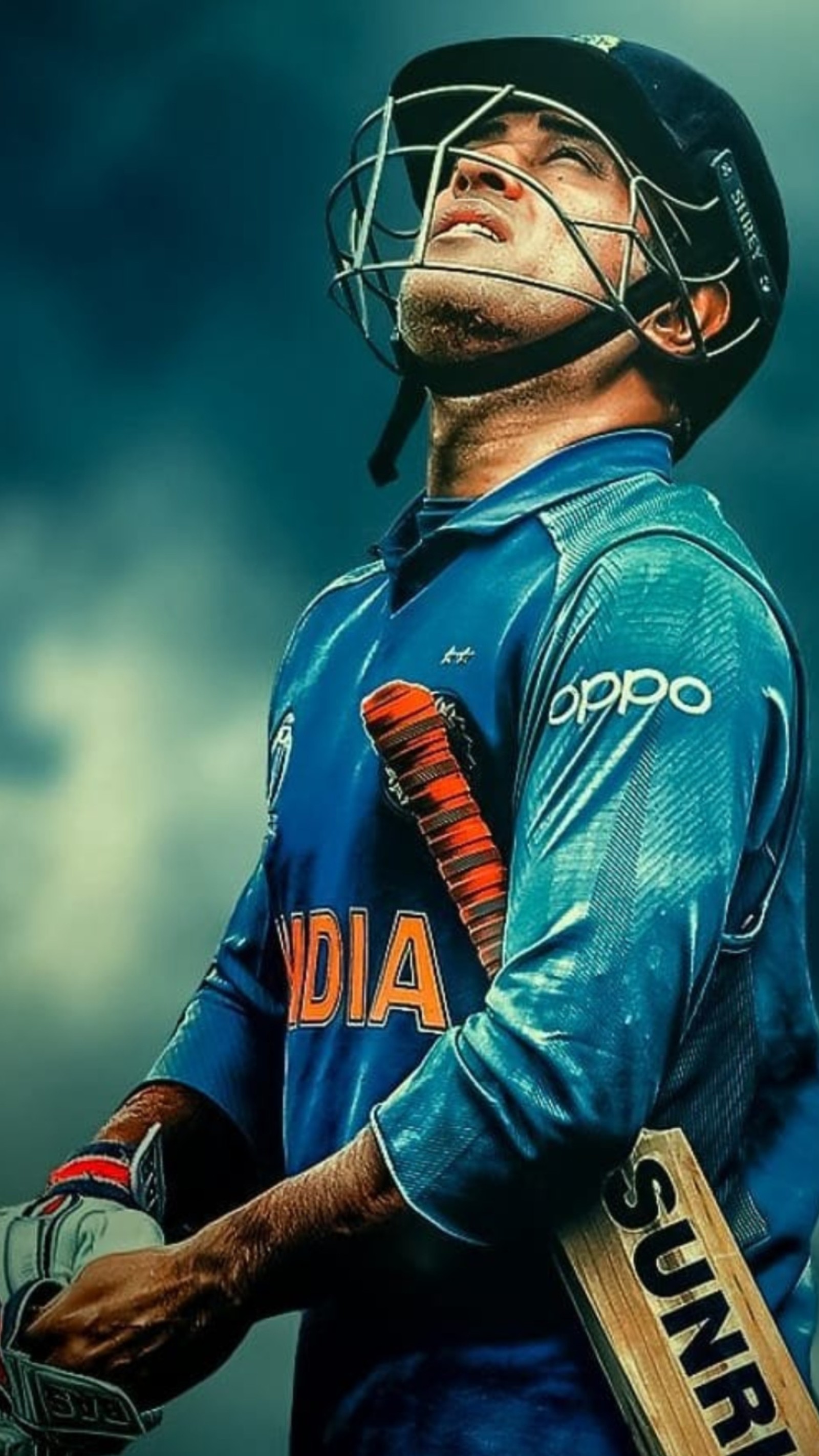 Arafed image of a man with a helmet and bat (cricket, india, ms dhoni, sports)