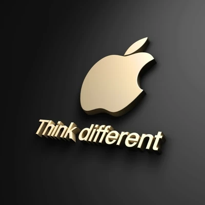 Apple-Logo mit 'Denke anders' im goldenen Design