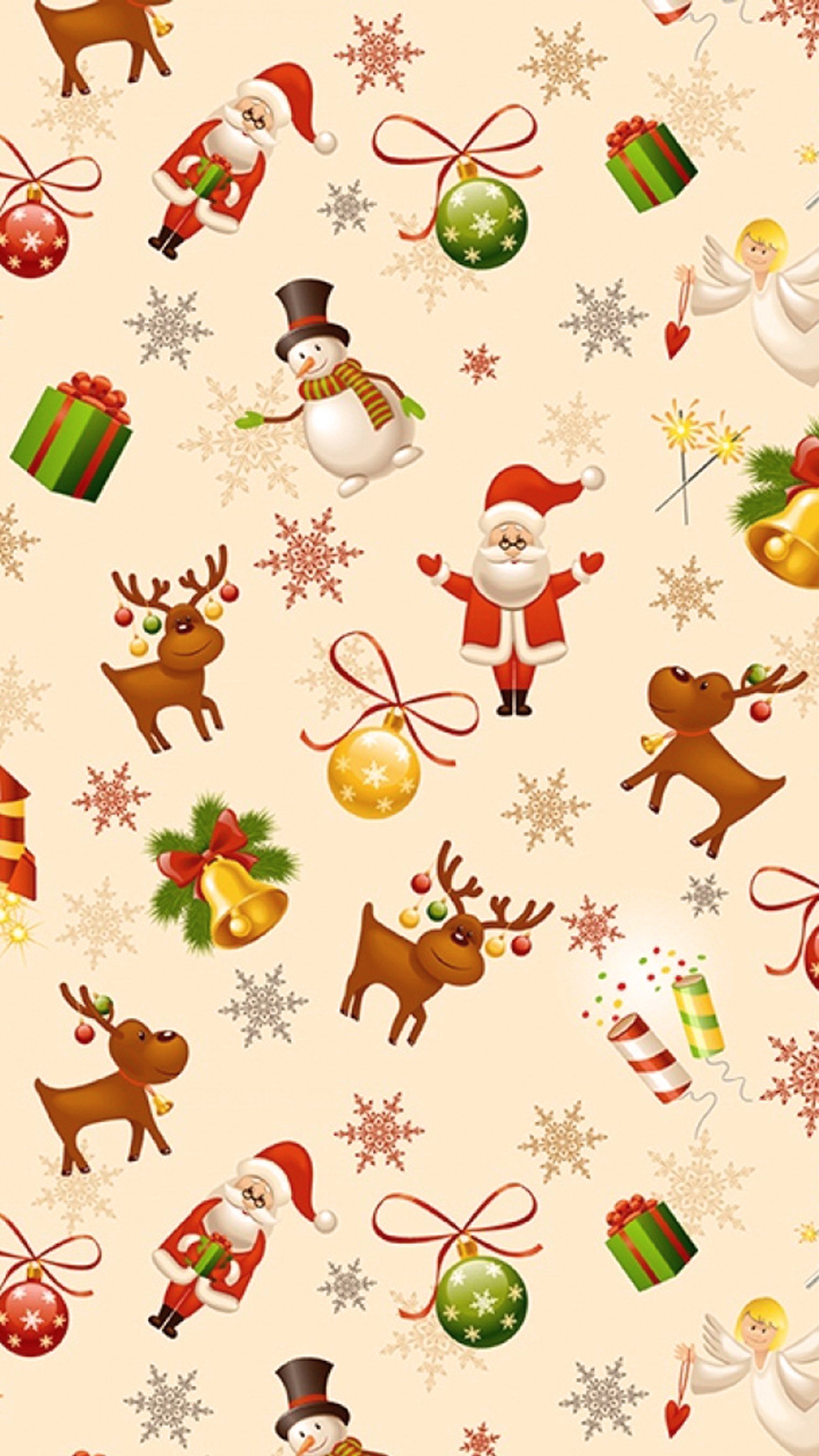 Christmas seamless background with santa, reindeer, snowman, gifts and snowflakes (christmas, holiday, santa, winter)