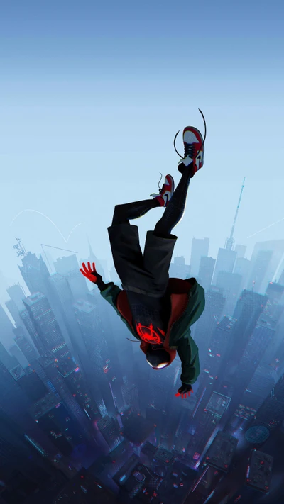 Dynamischer Sprung von Miles Morales im Spider-Verse