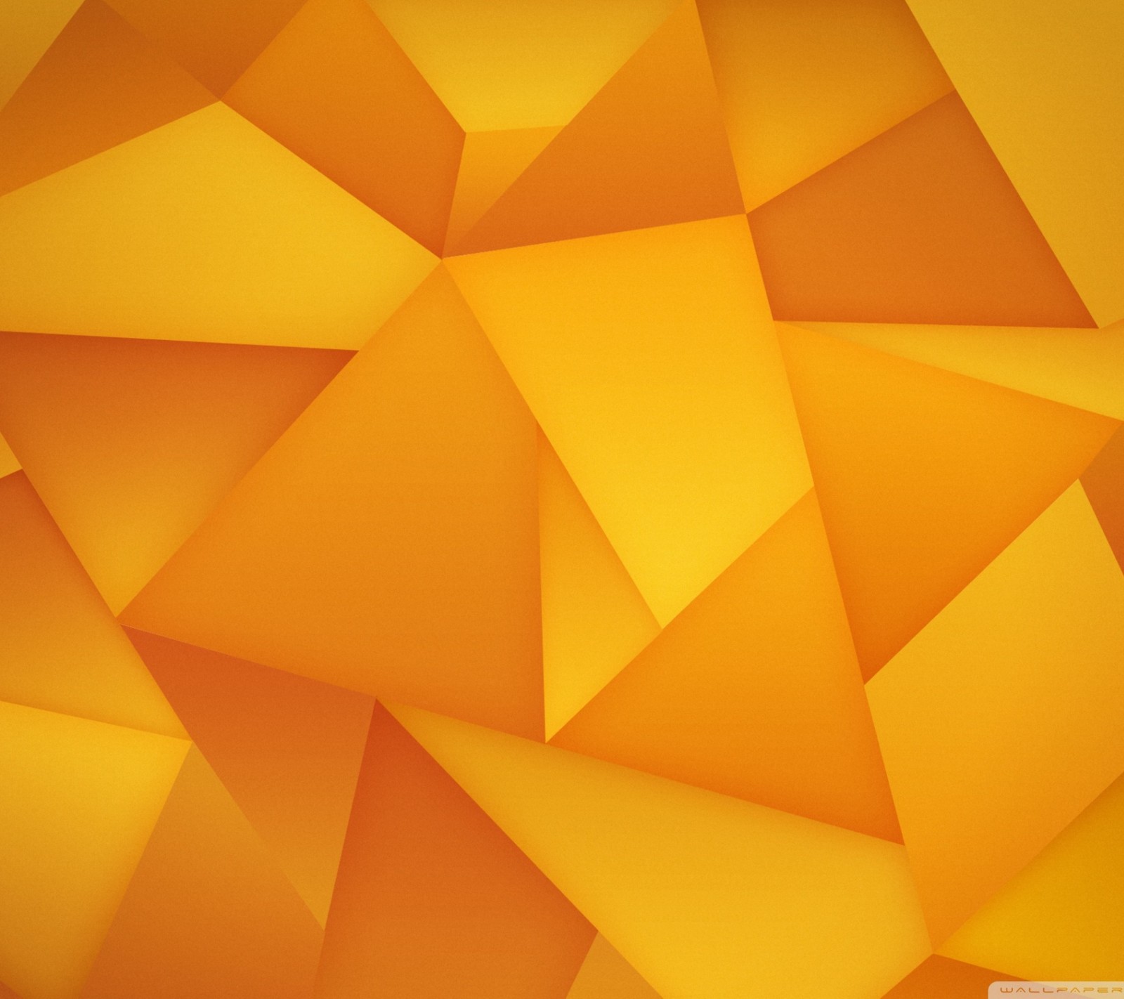 Yellow paper triangles are arranged in a pattern on a wall (print, yellow)