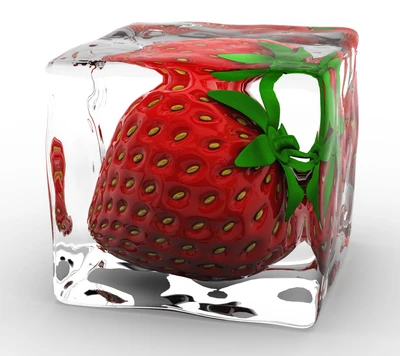 3D Strawberry Encased in Ice Cube