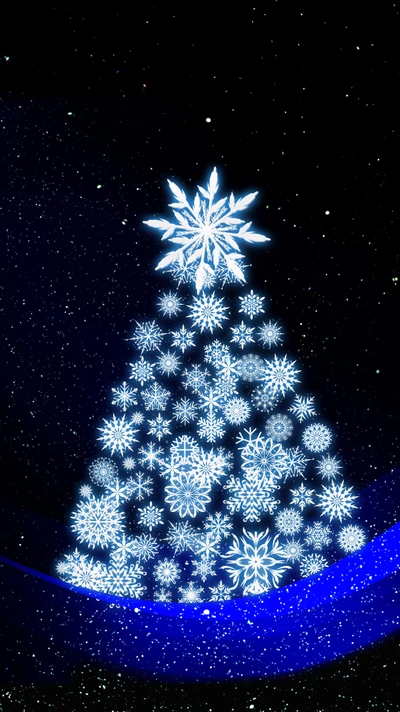 Blue Christmas Tree Adorned with Snowflakes