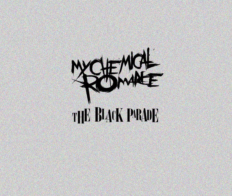 Крупный план черно-белого логотипа на черном фоне (логотип, мкр, mcr, my chemical romance, черный парад)