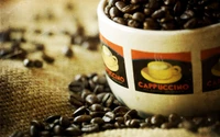 Cappuccino Cup Surrounded by Coffee Beans