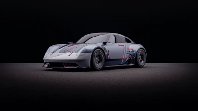 vision porsche 357, voitures conceptuelles, arrière plan sombre, 2023, noir foncé