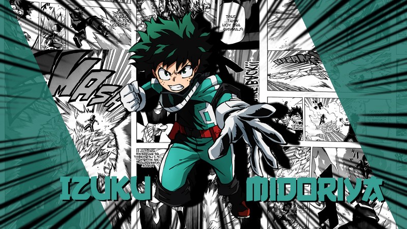 На картине изображен аниме персонаж с мечом в руке. (изуку мидория, izuku midoriya, deku, боку но хиро академия, my hero academia)