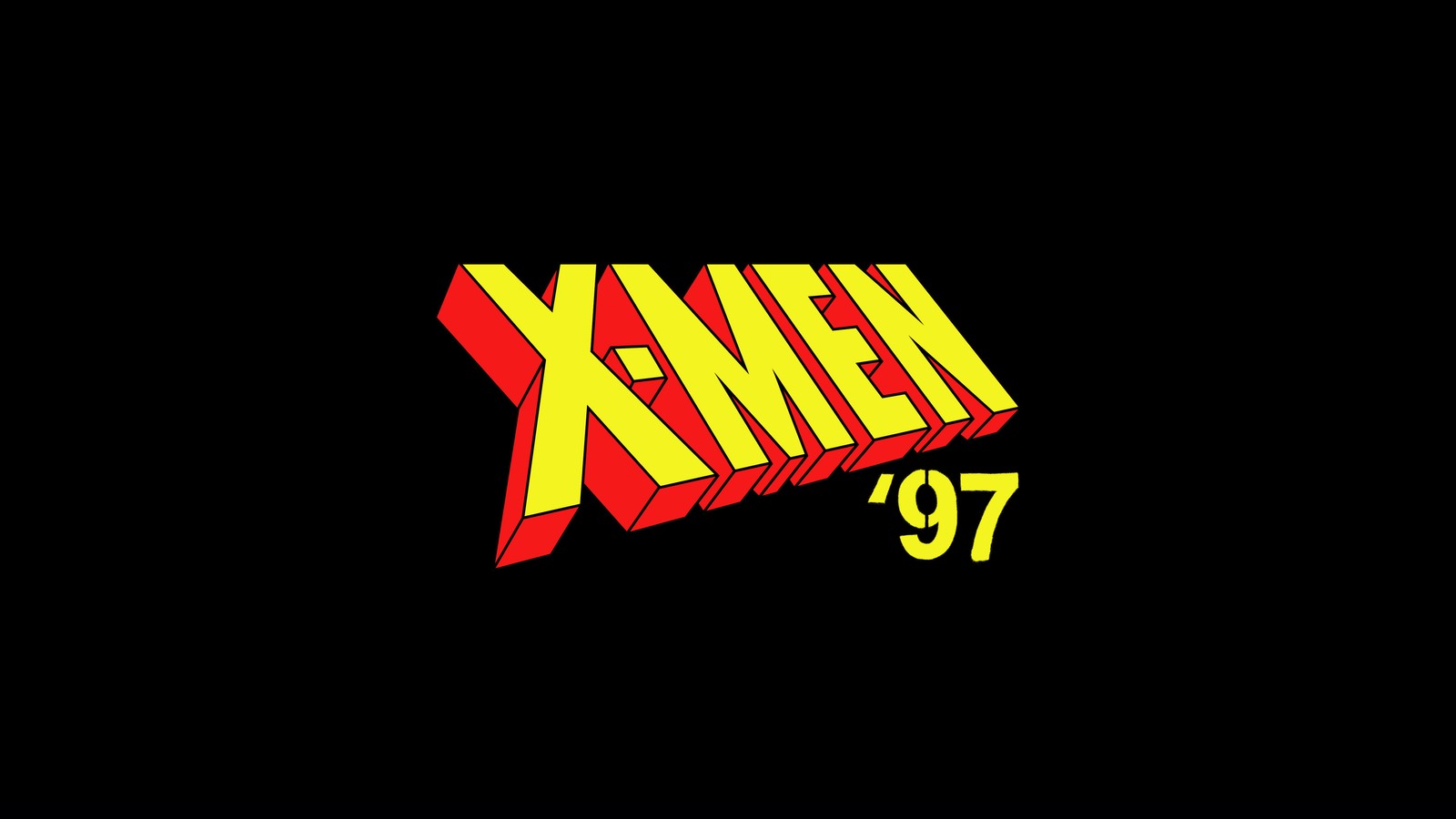 Primer plano de un logo sobre fondo negro (x men 97, series de televisión, marvel, caricatura)