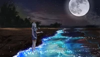 Enchanting Moonlit Reflection: A Serene Night by the Shore