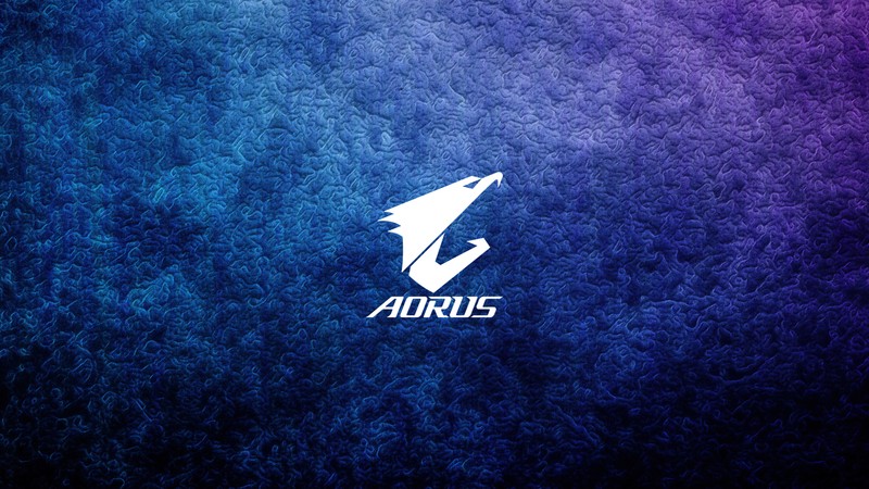 Крупный план пурпурного и синего фона с белой стрелкой (аорус, aorus, логотип, фон, гигабайт)