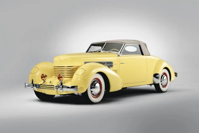 1940s Classic Convertible: A Vintage Ford Sports Car in Yellow