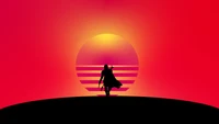 Minimalist Mandalorian Silhouette Against a Vibrant Sunset