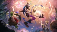 Celebração de League of Legends: Jinx, Teemo, Lux e Ezreal dão as boas-vindas ao Ano Novo com fogos de artifício