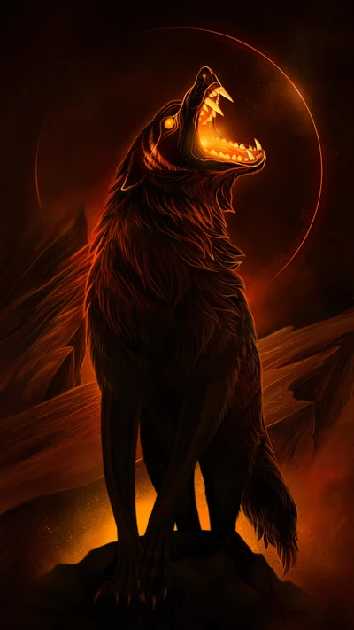 fire, wolf