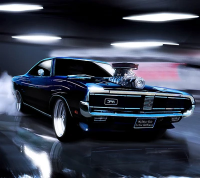 Dynamic American Muscle Car in Motion