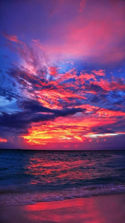 playa, nubes, noche, mar, olas