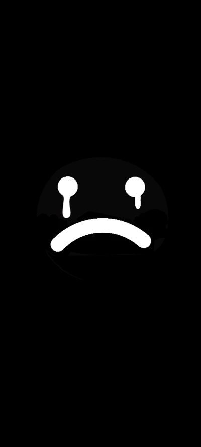 A simple, sad face with tears against a black background.