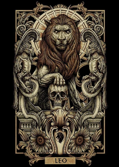 Majestic Lion with Skull: Symbol of the Leo Star Sign