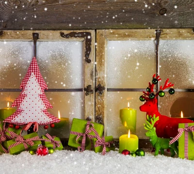 Cozy Christmas Scene with Decorated Tree, Gifts, and Snowy Atmosphere