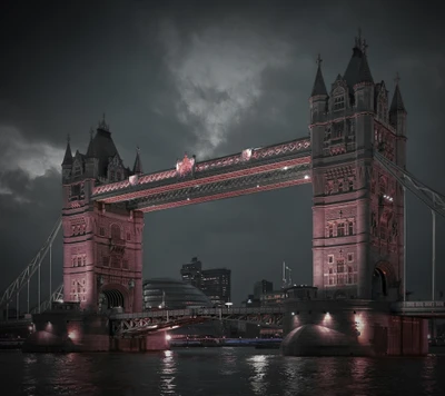 Pont de la Tour illuminé contre un ciel sombre de Londres